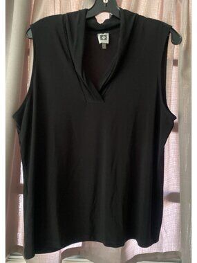 Anne Klein Women's Black Sleeveless Pleated V-Neck Top Blouse Sz XL